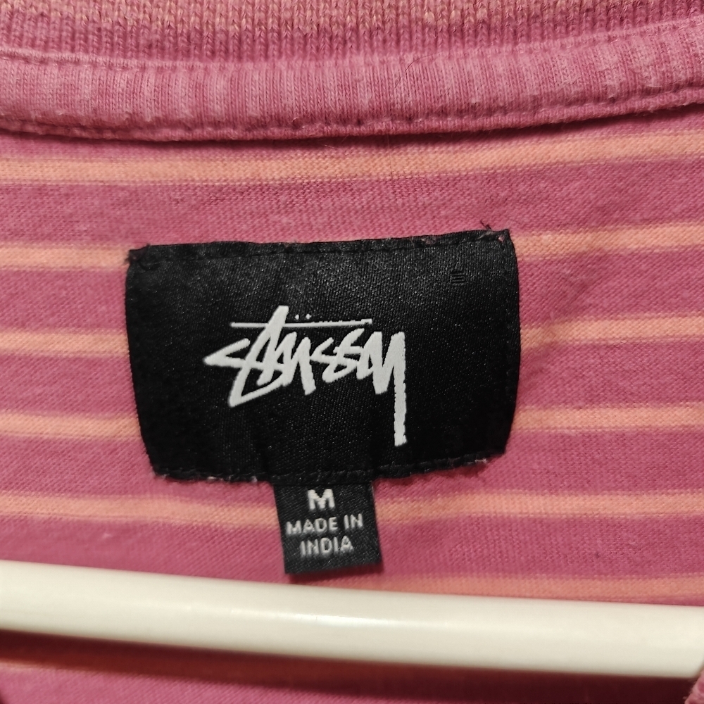 Vintage Stussy Shirt Men's Medium Striped Salmon Pink 100% Cotton - Picture 4 of 7